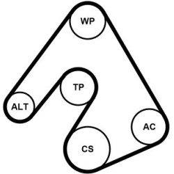  V formos rumbuotas diržas, komplektas