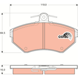  stabdžių trinkelių rinkinys, diskinis stabdys <small>COTEC</small>