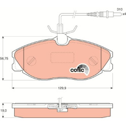  stabdžių trinkelių rinkinys, diskinis stabdys <small>COTEC</small>
