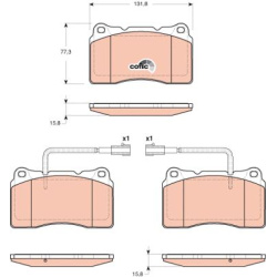  stabdžių trinkelių rinkinys, diskinis stabdys <small>COTEC</small>