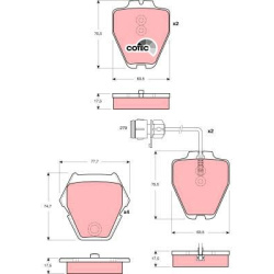  stabdžių trinkelių rinkinys, diskinis stabdys <small>COTEC</small>
