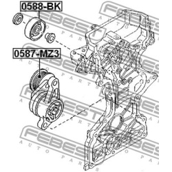  įtempiklio skriemulys, V formos rumbuotas diržas